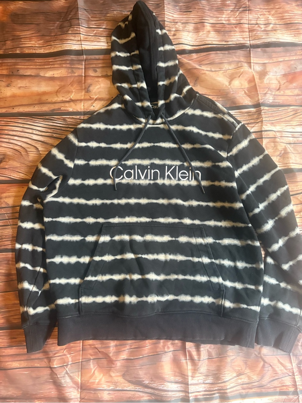 Calvin Klein Black & White Tie-Dyed Pullover Hoodie